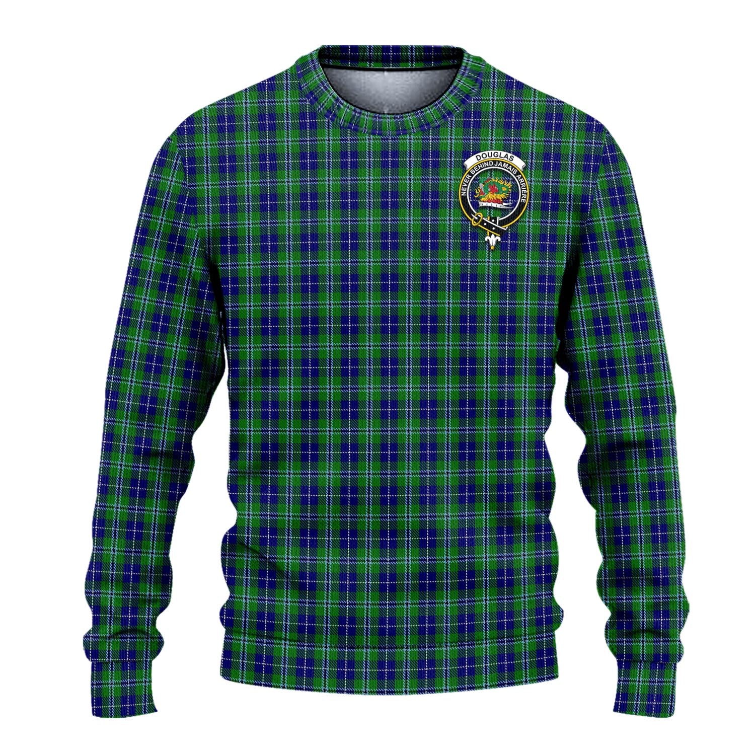 Douglas Tartan Knitted Sweater with Family Crest - Tartanvibesclothing