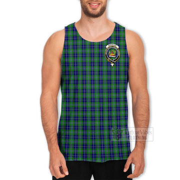 Douglas Tartan Men's Tank Top with Family Crest and Bearded Skull Holding Bottles of Whiskey