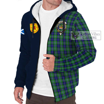 Douglas Tartan Sherpa Hoodie Alba with Scottish Lion Royal Arm Half Style