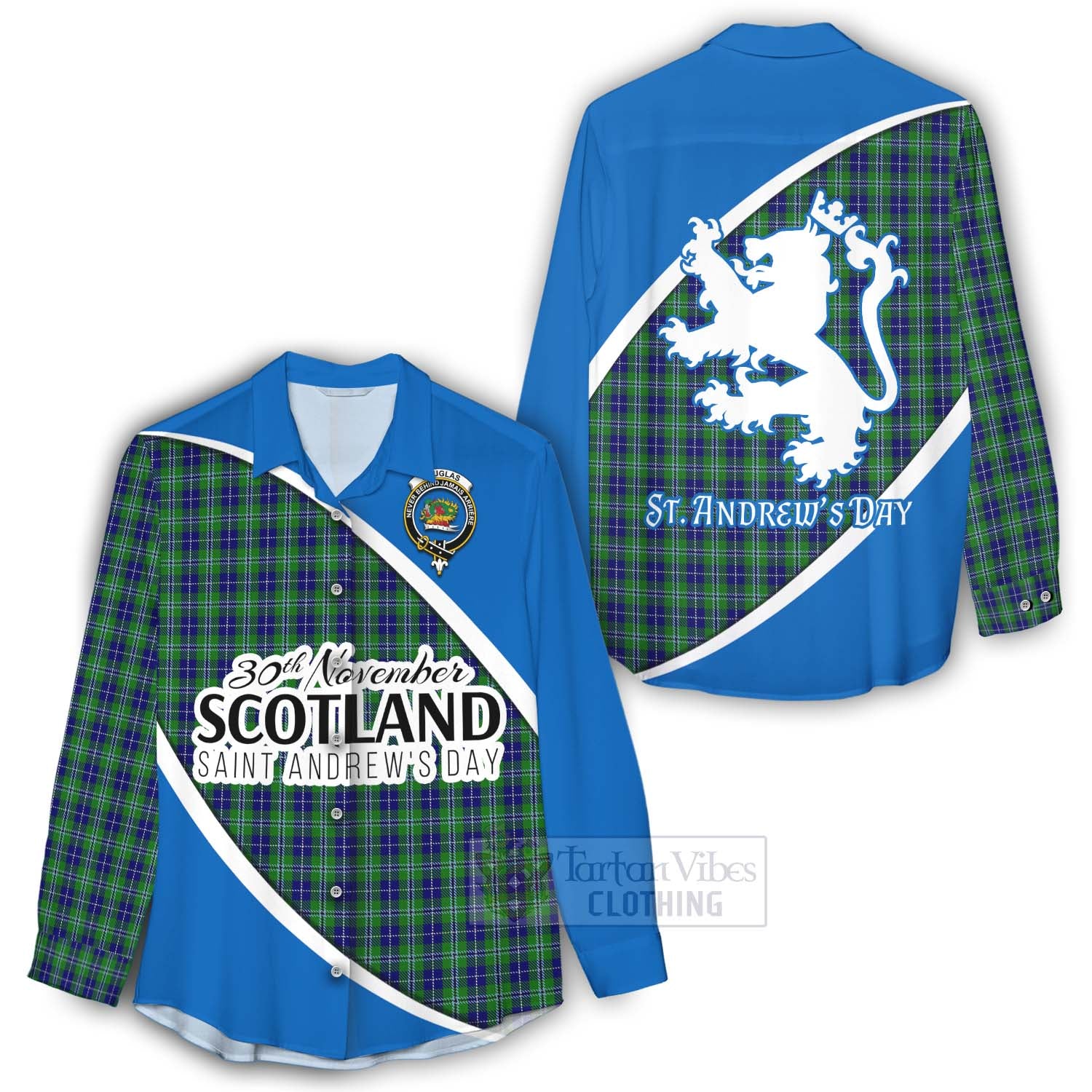 Tartan Vibes Clothing Douglas Family Crest Tartan Women's Casual Shirt Celebrate Saint Andrew's Day in Style