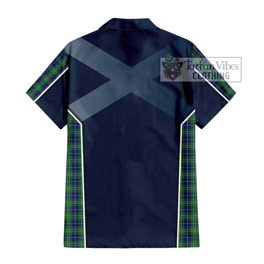 Douglas Tartan Short Sleeve Button Shirt with Family Crest and Lion Rampant Vibes Sport Style - Tartan Vibes Clothing