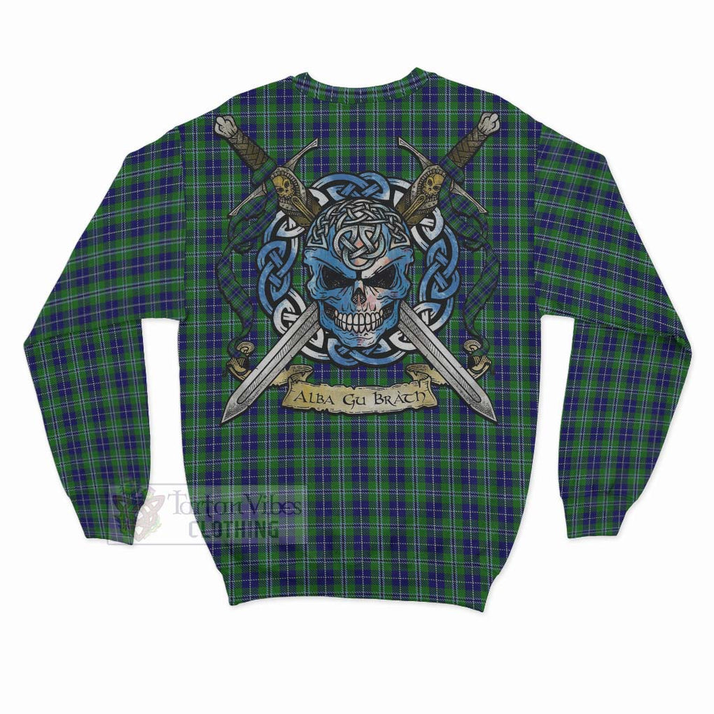 Tartan Vibes Clothing Douglas Tartan Sweatshirt with Family Crest Celtic Skull Style