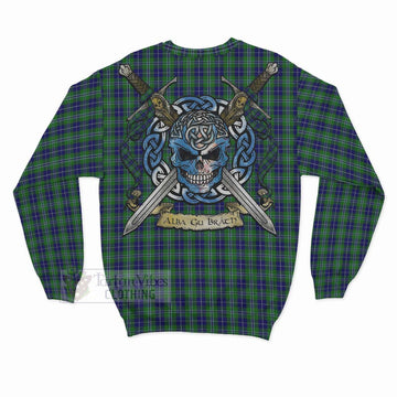 Douglas Tartan Sweatshirt with Family Crest Celtic Skull Style