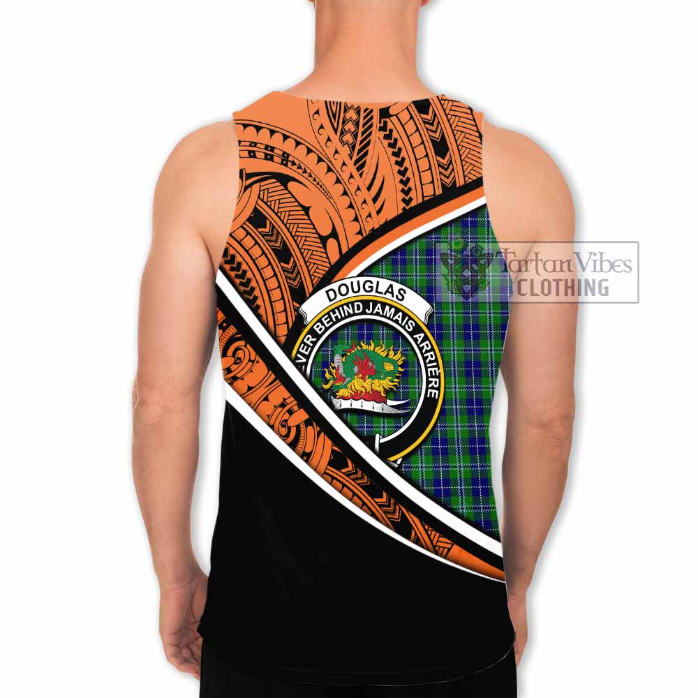 Tartan Vibes Clothing Douglas Crest Tartan Men's Tank Top with Maori Tattoo Style - Orange Version