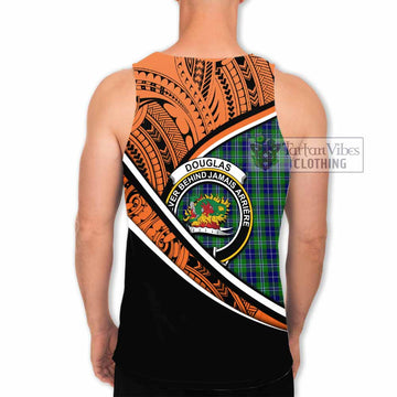 Douglas Crest Tartan Men's Tank Top with Polynesian Vibes Style - Orange Version