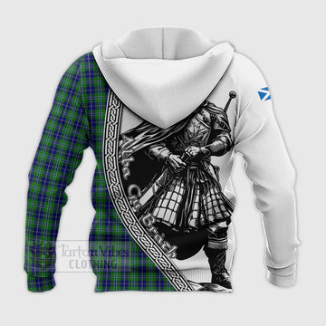 Douglas Tartan Clan Crest Knitted Hoodie with Highlander Warrior Celtic Style