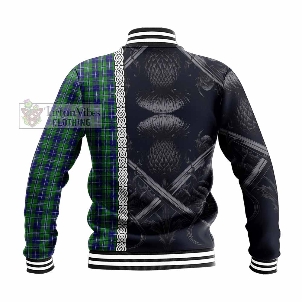 Douglas Tartan Baseball Jacket with Family Crest Cross Sword Thistle Celtic Vibes - Tartan Vibes Clothing
