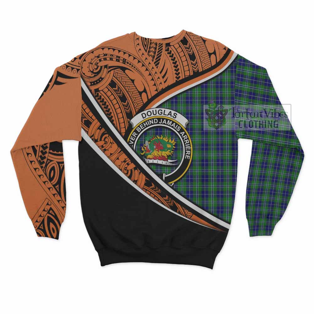 Tartan Vibes Clothing Douglas Crest Tartan Sweatshirt with Maori Tattoo Style - Orange Version