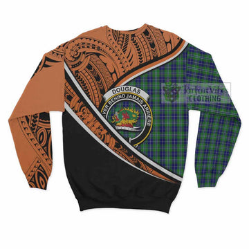 Douglas Crest Tartan Sweatshirt with Polynesian Vibes Style - Orange Version