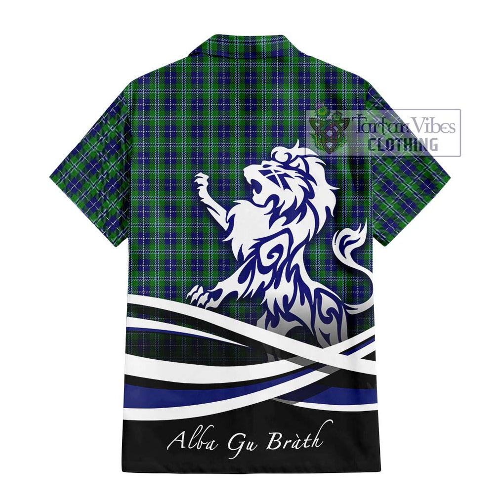 Douglas Tartan Short Sleeve Button Shirt with Alba Gu Brath Regal Lion Emblem - Tartanvibesclothing Shop