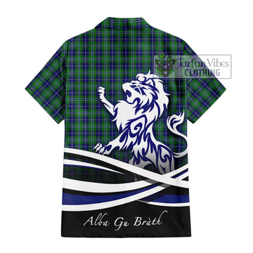 Douglas Tartan Short Sleeve Button Shirt with Alba Gu Brath Regal Lion Emblem