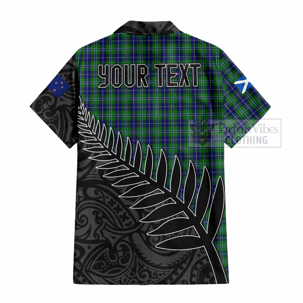 Tartan Vibes Clothing Douglas Crest Tartan Short Sleeve Button Shirt with New Zealand Silver Fern Half Style