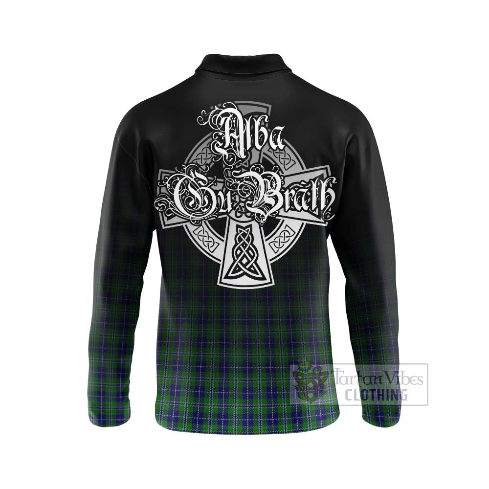 Tartan Vibes Clothing Douglas Tartan Long Sleeve Polo Shirt Featuring Alba Gu Brath Family Crest Celtic Inspired