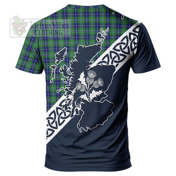 Douglas Tartan T-Shirt Featuring Thistle and Scotland Map