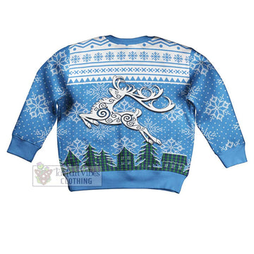 Douglas Clan Christmas Kid Ugly Sweater with Tartan and Celtic Reindeer Style