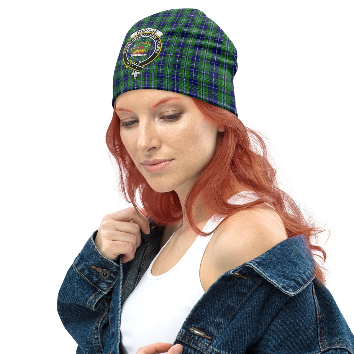 Douglas Tartan Beanie Hat with Family Crest - Tartan Vibes Clothing