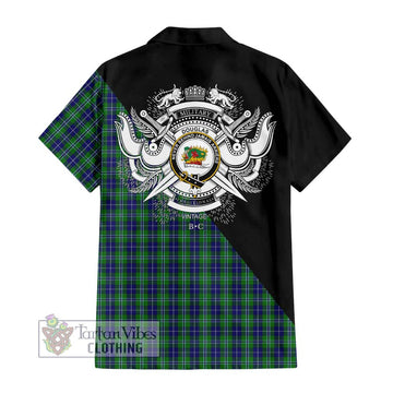 Douglas Tartan Short Sleeve Button Shirt with Family Crest and Military Logo Style