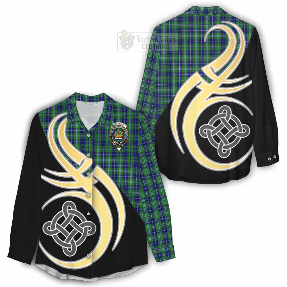 Tartan Vibes Clothing Douglas Tartan Women's Casual Shirt with Family Crest and Celtic Symbol Style