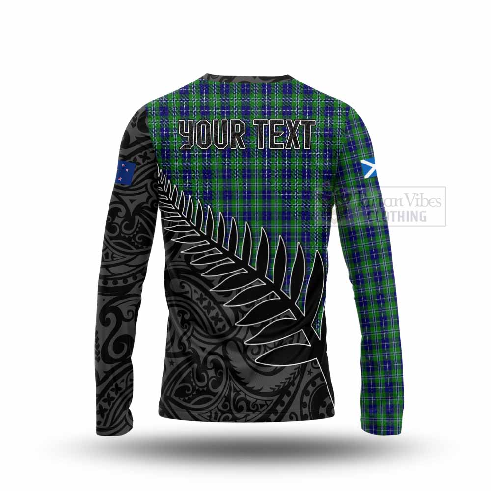 Tartan Vibes Clothing Douglas Crest Tartan Long Sleeve T-Shirt with New Zealand Silver Fern Half Style