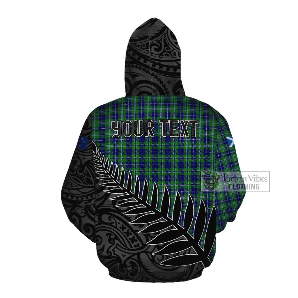 Tartan Vibes Clothing Douglas Crest Tartan Cotton Hoodie with New Zealand Silver Fern Half Style