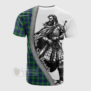 Douglas Tartan Clan Crest Cotton T-shirt with Highlander Warrior Celtic Style