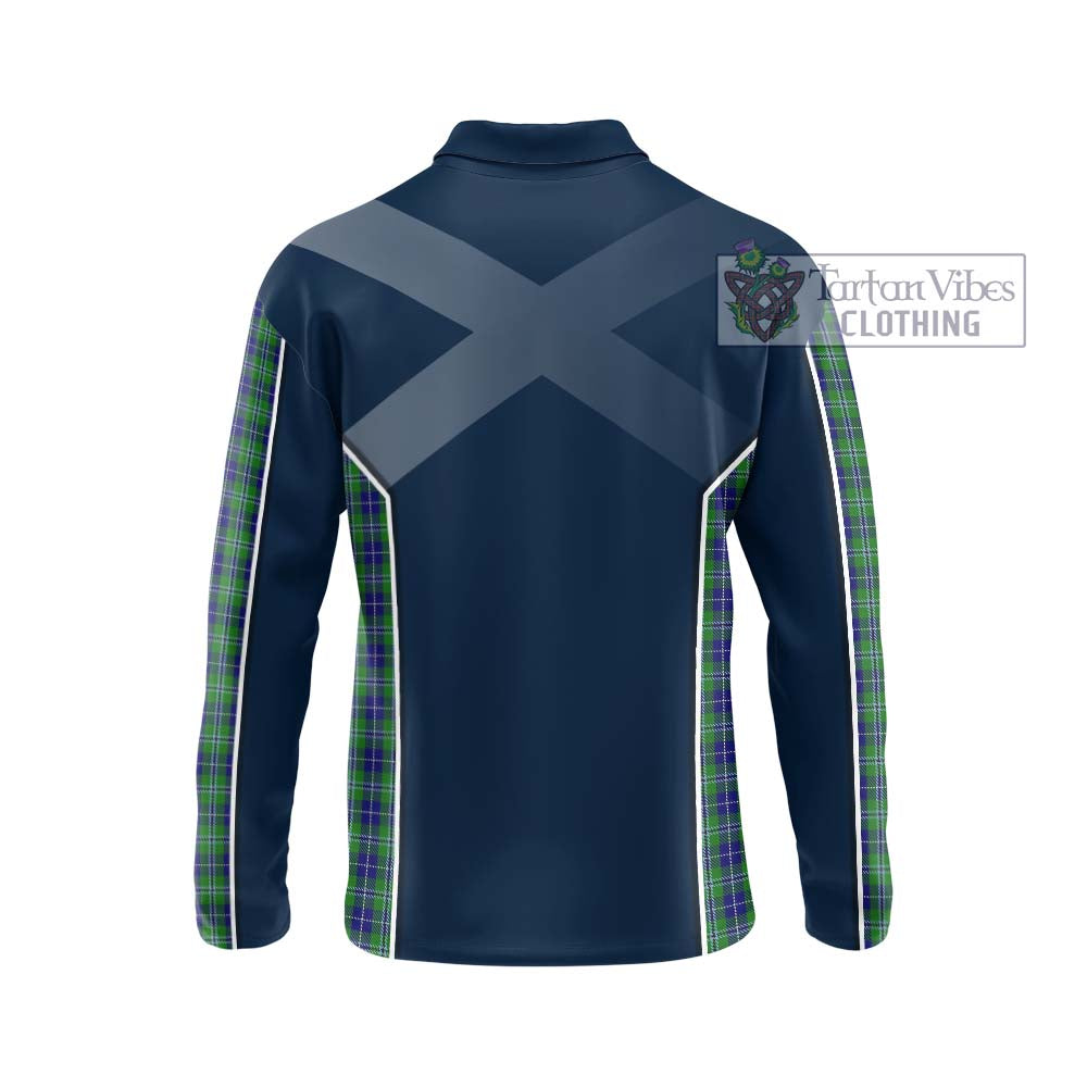 Douglas Tartan Long Sleeve Polo Shirt with Family Crest and Lion Rampant Vibes Sport Style - Tartan Vibes Clothing