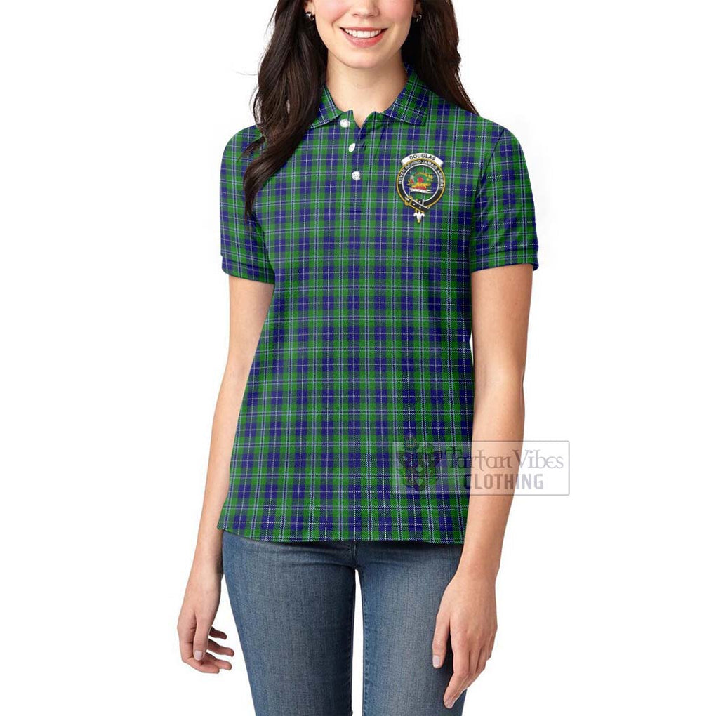 Tartan Vibes Clothing Douglas Tartan Women's Polo Shirt with Family Crest Celtic Skull Style