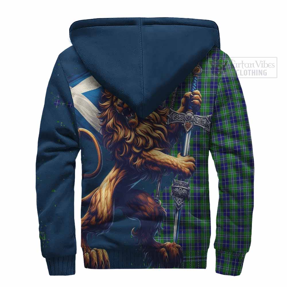 Tartan Vibes Clothing Douglas Tartan Family Crest Sherpa Hoodie with Scottish Majestic Lion