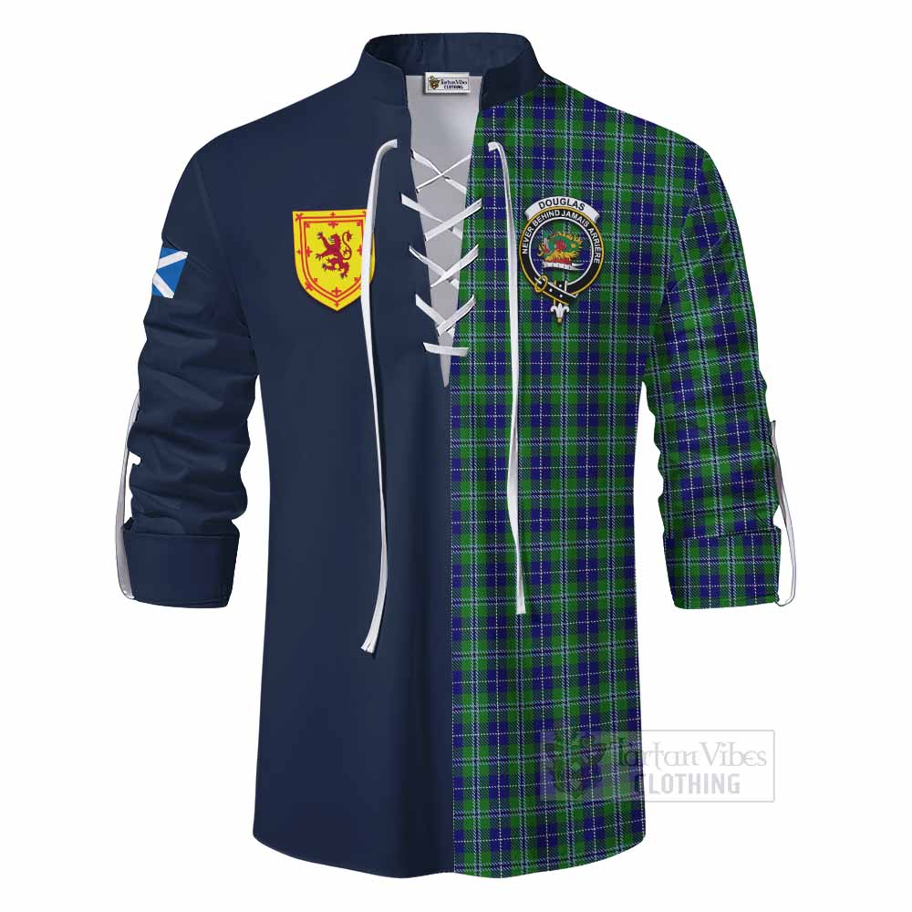 Douglas Tartan Ghillie Kilt Shirt Alba with Scottish Lion Royal Arm Half Style