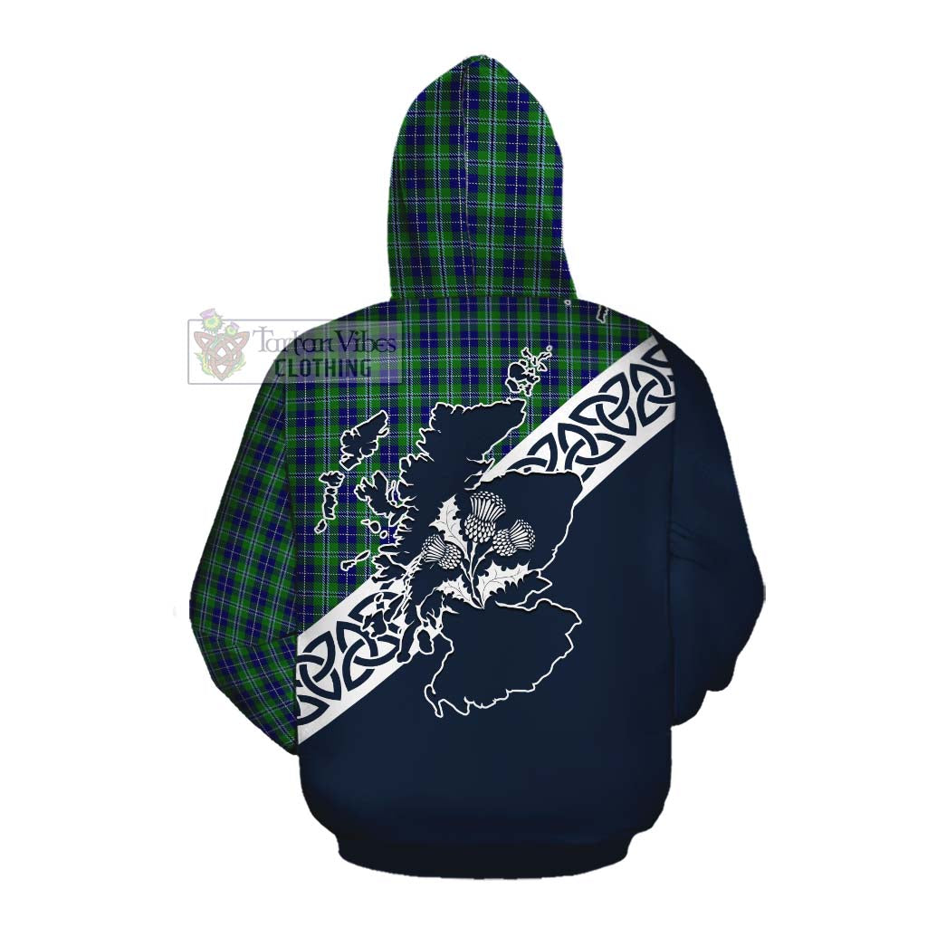 Tartan Vibes Clothing Douglas Tartan Cotton Hoodie Featuring Thistle and Scotland Map