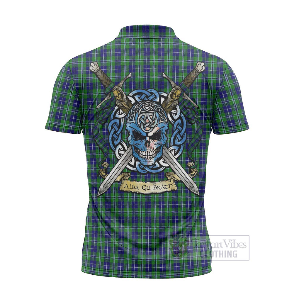 Tartan Vibes Clothing Douglas Tartan Zipper Polo Shirt with Family Crest Celtic Skull Style