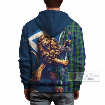 Douglas Tartan Family Crest Hoodie with Scottish Majestic Lion