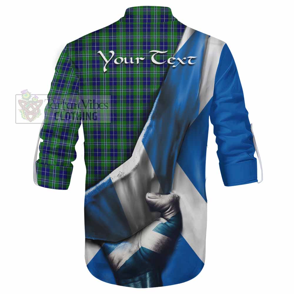 Tartan Vibes Clothing Douglas Tartan Ghillie Kilt Shirt with Family Crest Scotland Patriotic Style