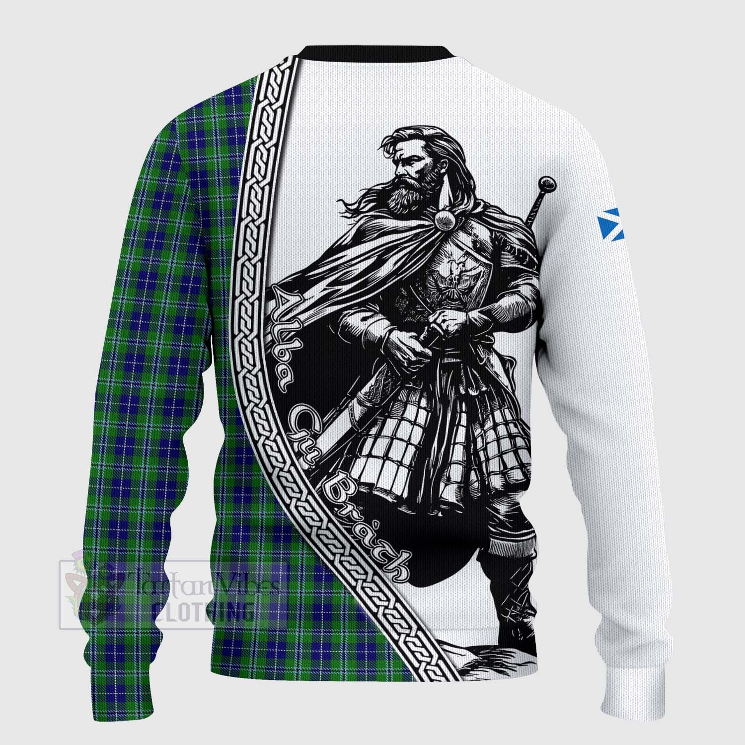 Tartan Vibes Clothing Douglas Tartan Clan Crest Knitted Sweater with Highlander Warrior Celtic Style