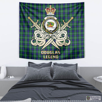 Douglas Tartan Tapestry with Clan Crest and the Golden Sword of Courageous Legacy