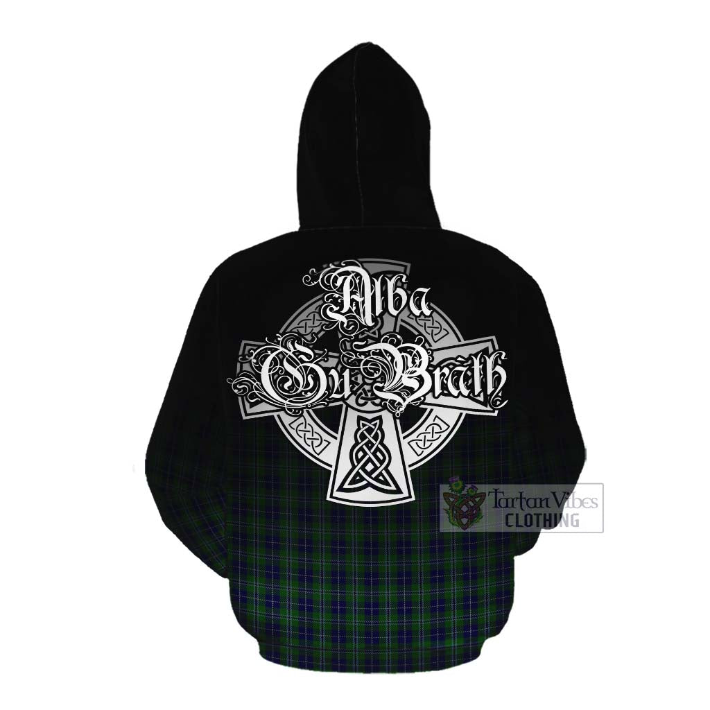 Tartan Vibes Clothing Douglas Tartan Cotton Hoodie Featuring Alba Gu Brath Family Crest Celtic Inspired