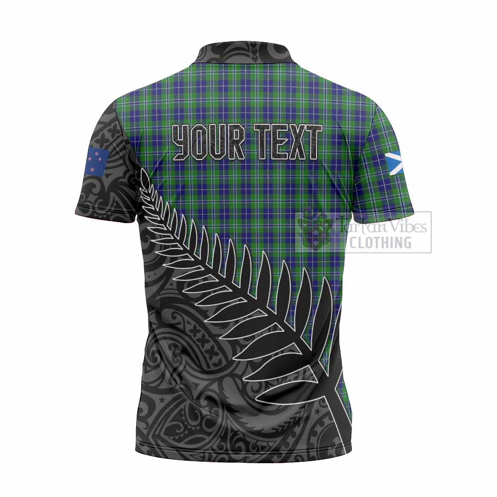 Tartan Vibes Clothing Douglas Crest Tartan Zipper Polo Shirt with New Zealand Silver Fern Half Style