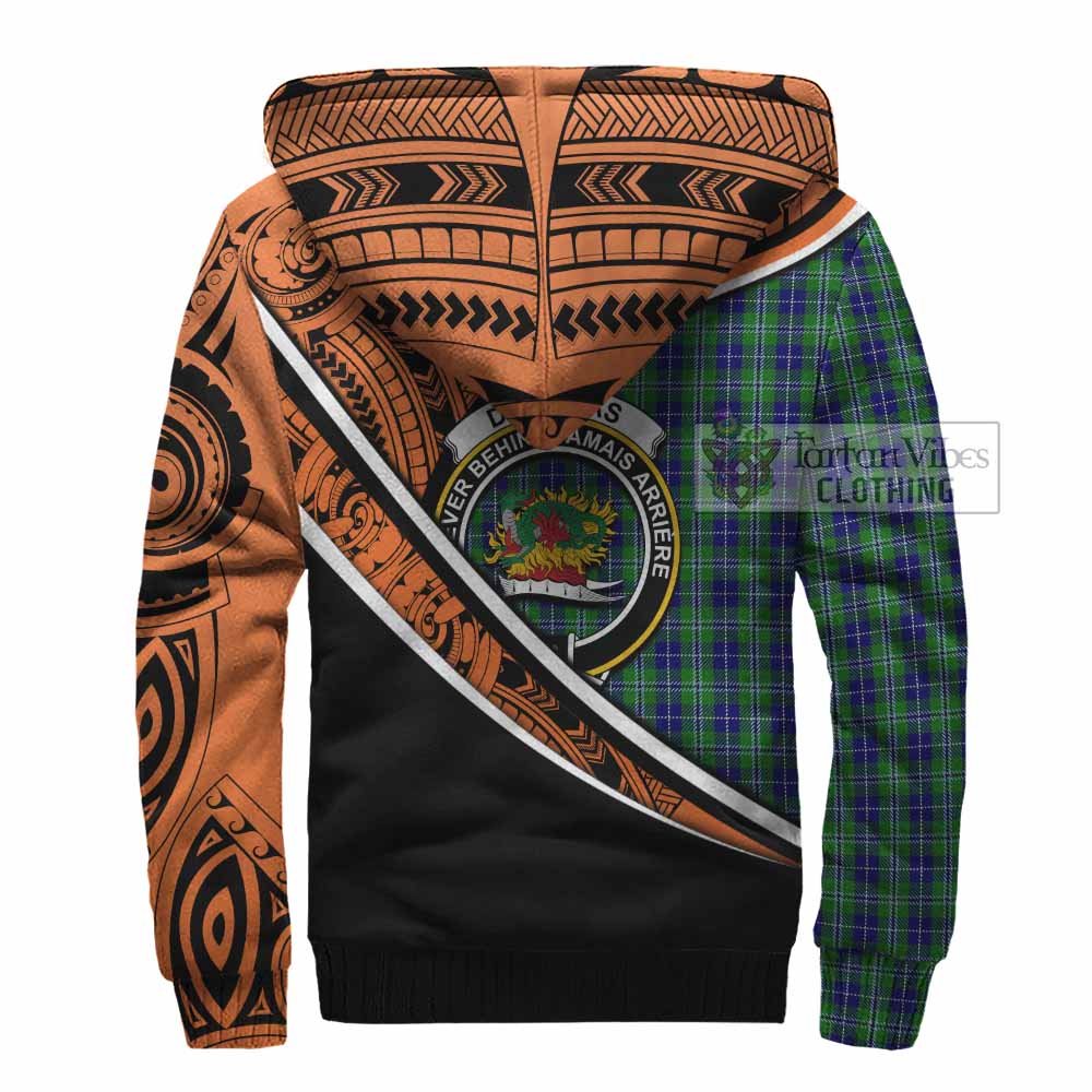 Tartan Vibes Clothing Douglas Crest Tartan Sherpa Hoodie with Maori Tattoo Style - Orange Version