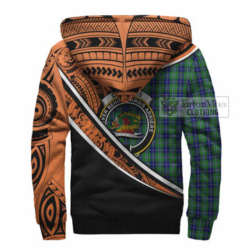 Douglas Crest Tartan Sherpa Hoodie with Polynesian Vibes Style - Orange Version