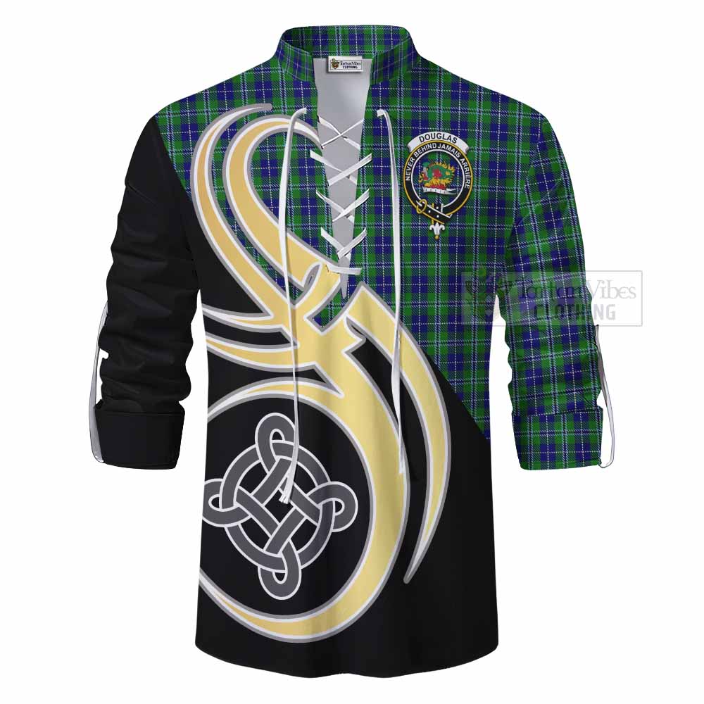 Tartan Vibes Clothing Douglas Tartan Ghillie Kilt Shirt with Family Crest and Celtic Symbol Style