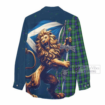 Douglas Tartan Family Crest Women's Casual Shirt with Scottish Majestic Lion