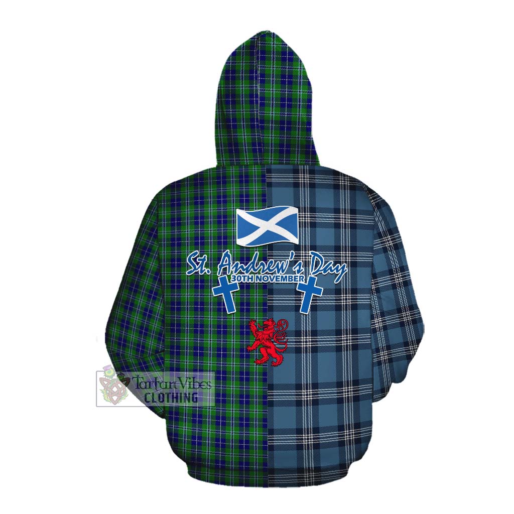 Tartan Vibes Clothing Douglas Tartan Cotton Hoodie Happy St. Andrew's Day Half Tartan Style