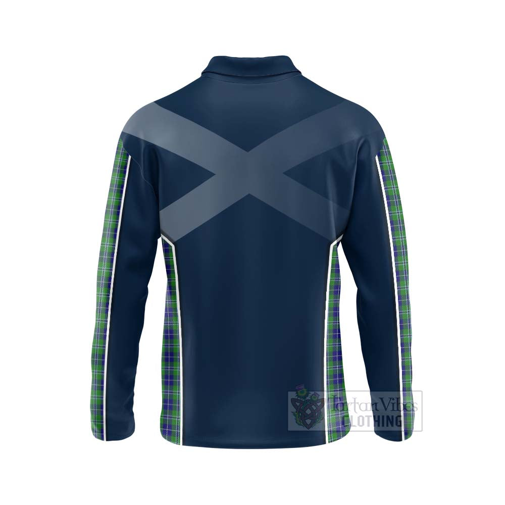 Tartan Vibes Clothing Douglas Tartan Long Sleeve Polo Shirt with Family Crest and Scottish Thistle Vibes Sport Style