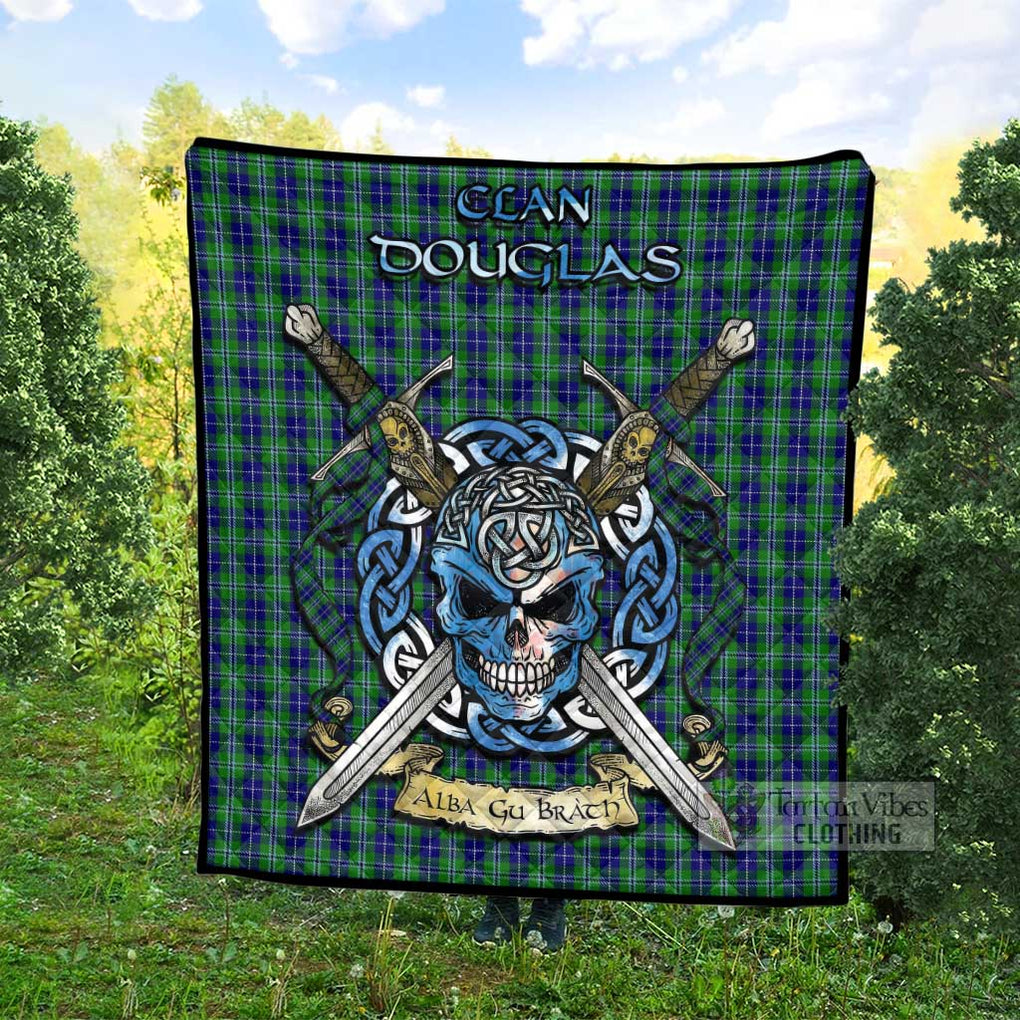 Tartan Vibes Clothing Douglas Tartan Quilt with Celtic Skull Alba Gu Brath Style