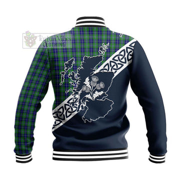 Douglas Tartan Baseball Jacket Featuring Thistle and Scotland Map