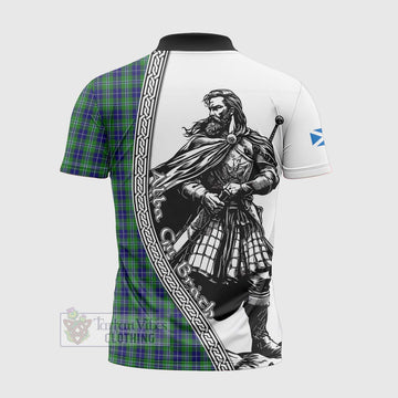 Douglas Tartan Clan Crest Zipper Polo Shirt with Highlander Warrior Celtic Style