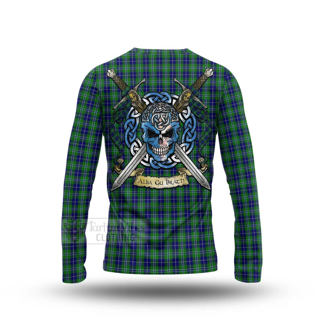 Tartan Vibes Clothing Douglas Tartan Long Sleeve T-Shirt with Family Crest Celtic Skull Style