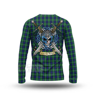 Douglas Tartan Long Sleeve T-Shirt with Family Crest Celtic Skull Style