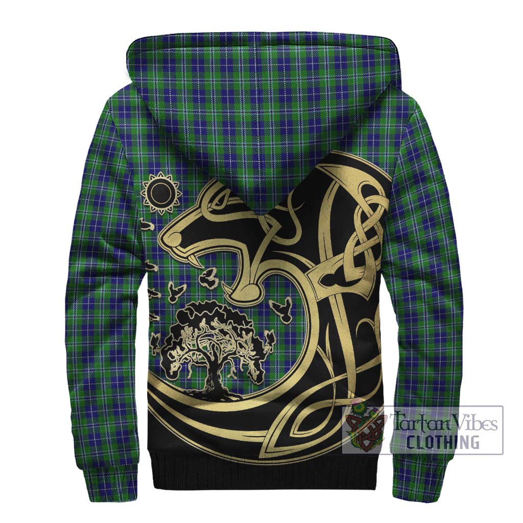 Douglas Tartan Sherpa Hoodie with Family Crest Celtic Wolf Style - Tartan Vibes Clothing