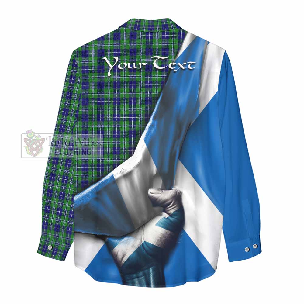 Tartan Vibes Clothing Douglas Tartan Women's Casual Shirt with Family Crest Scotland Patriotic Style